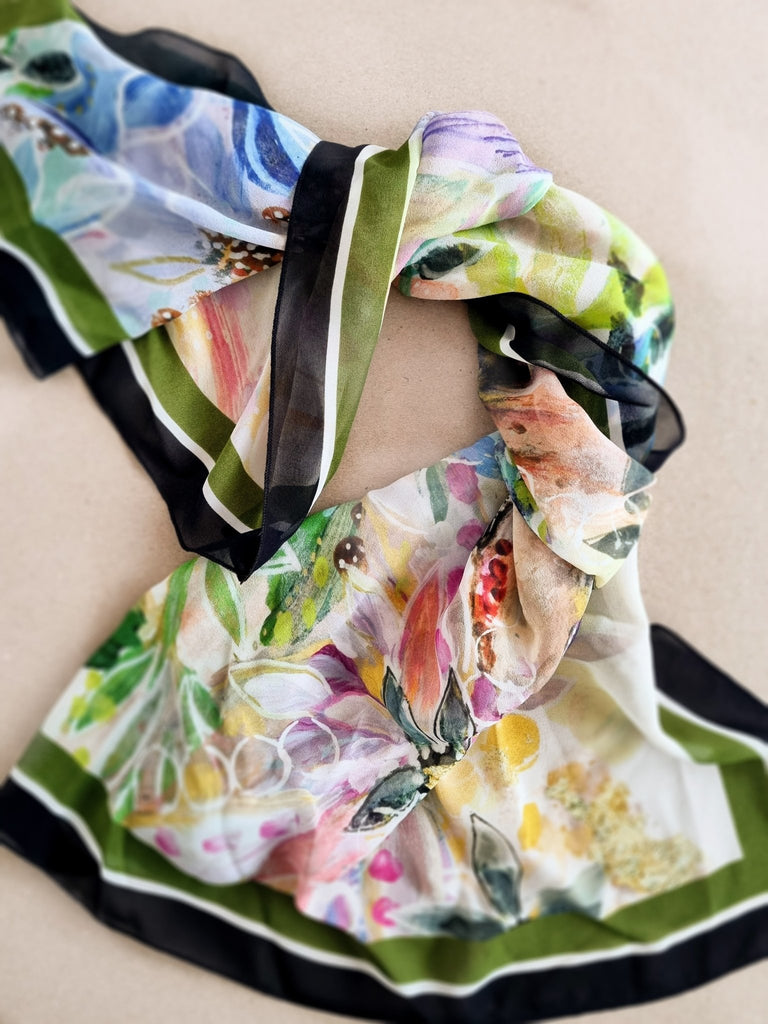 Ferdie the Floral Bird Silk Scarf - Uncommon Florals