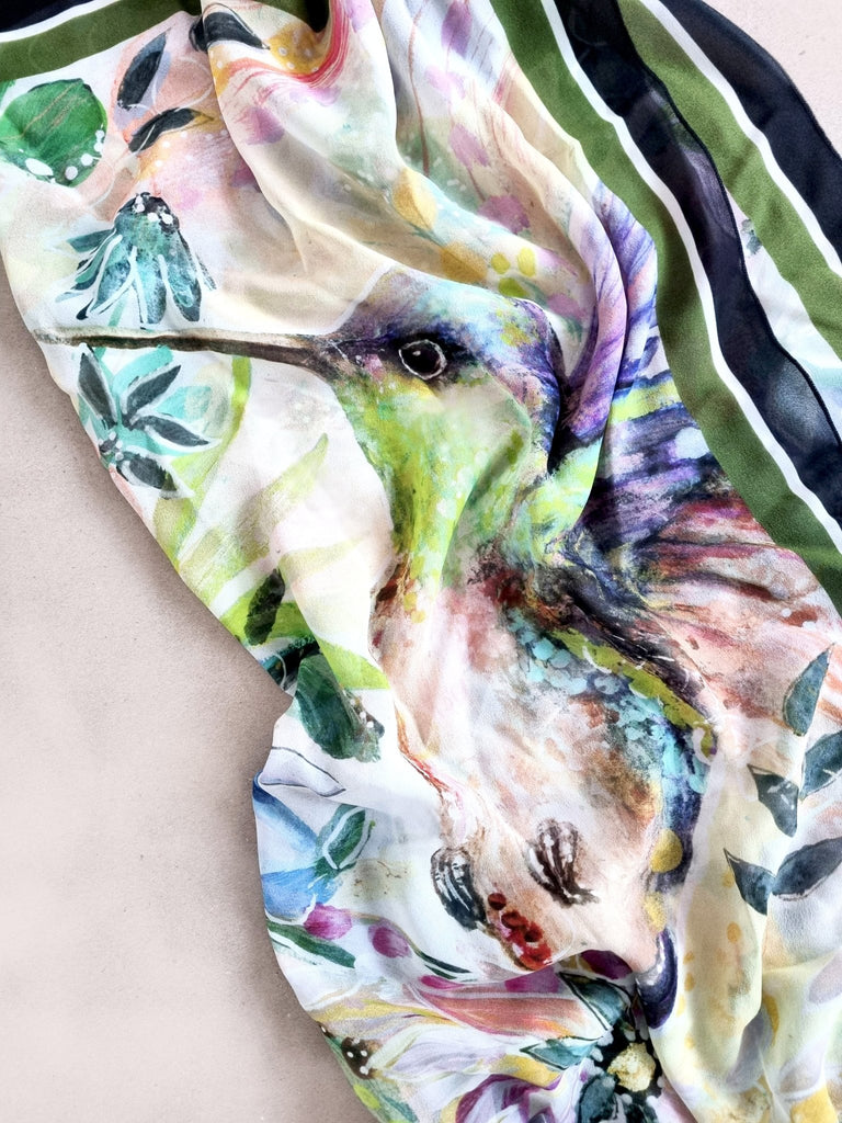 Ferdie the Floral Bird Silk Scarf - Uncommon Florals